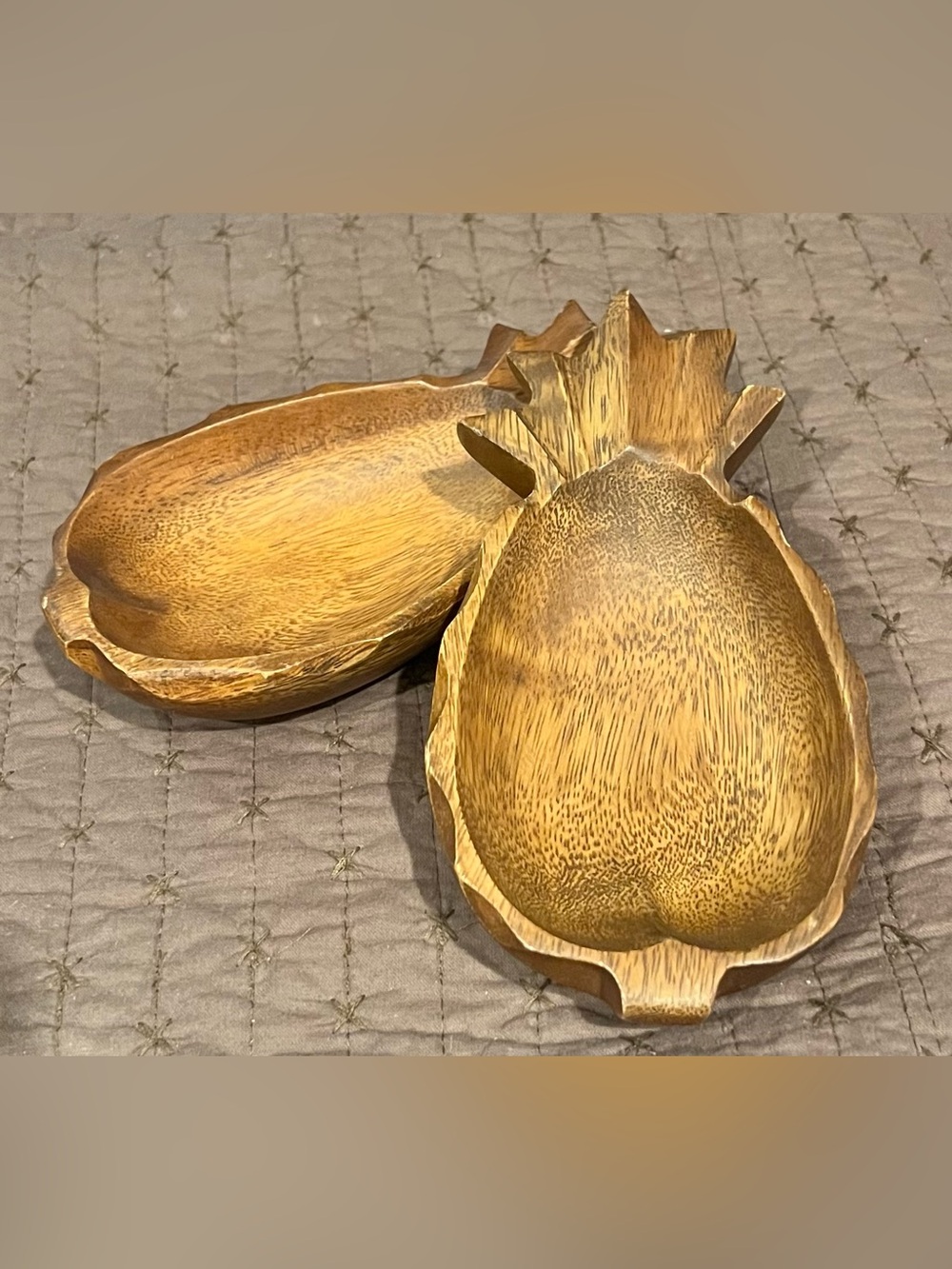 Vintage Monkey Pod Wood Pineapple Trinket Dishes/Bowl Hand Carved Philippines 8”
